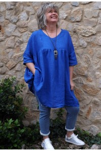 Tunique lin grande taille bleu roi Marinette et pantalon Angus