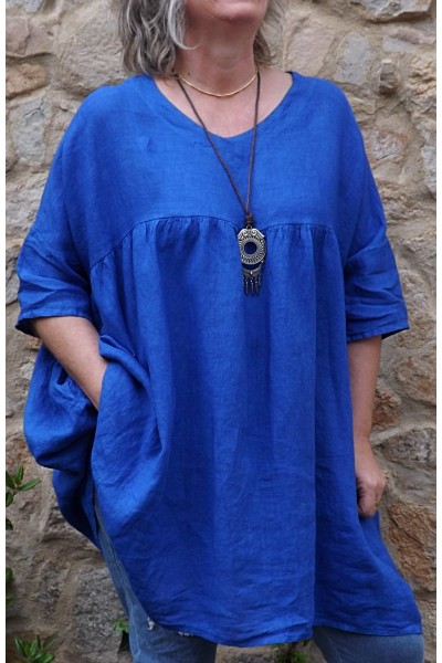 Tunique lin grande taille bleu roi Marinette et pantalon Angus