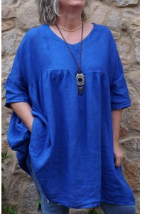 Tunique lin grande taille bleu roi Marinette et pantalon Angus