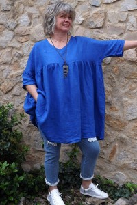 Tunique lin grande taille bleu roi Marinette et pantalon Angus