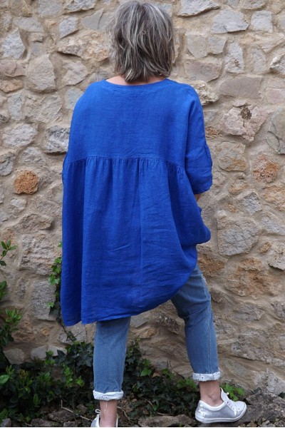 Tunique lin grande taille bleu roi Marinette et pantalon Angus