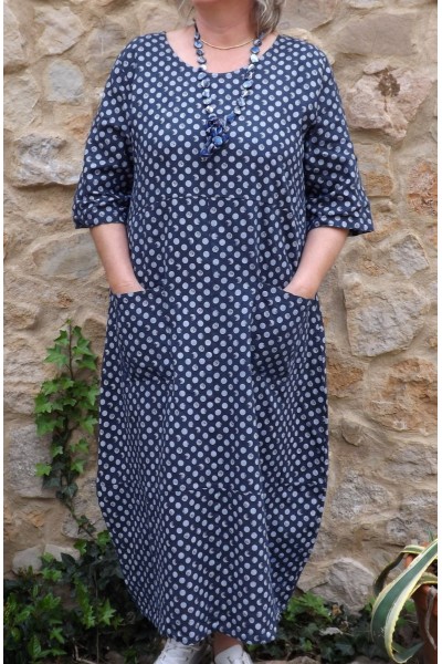 Robe longue lin Diane marine