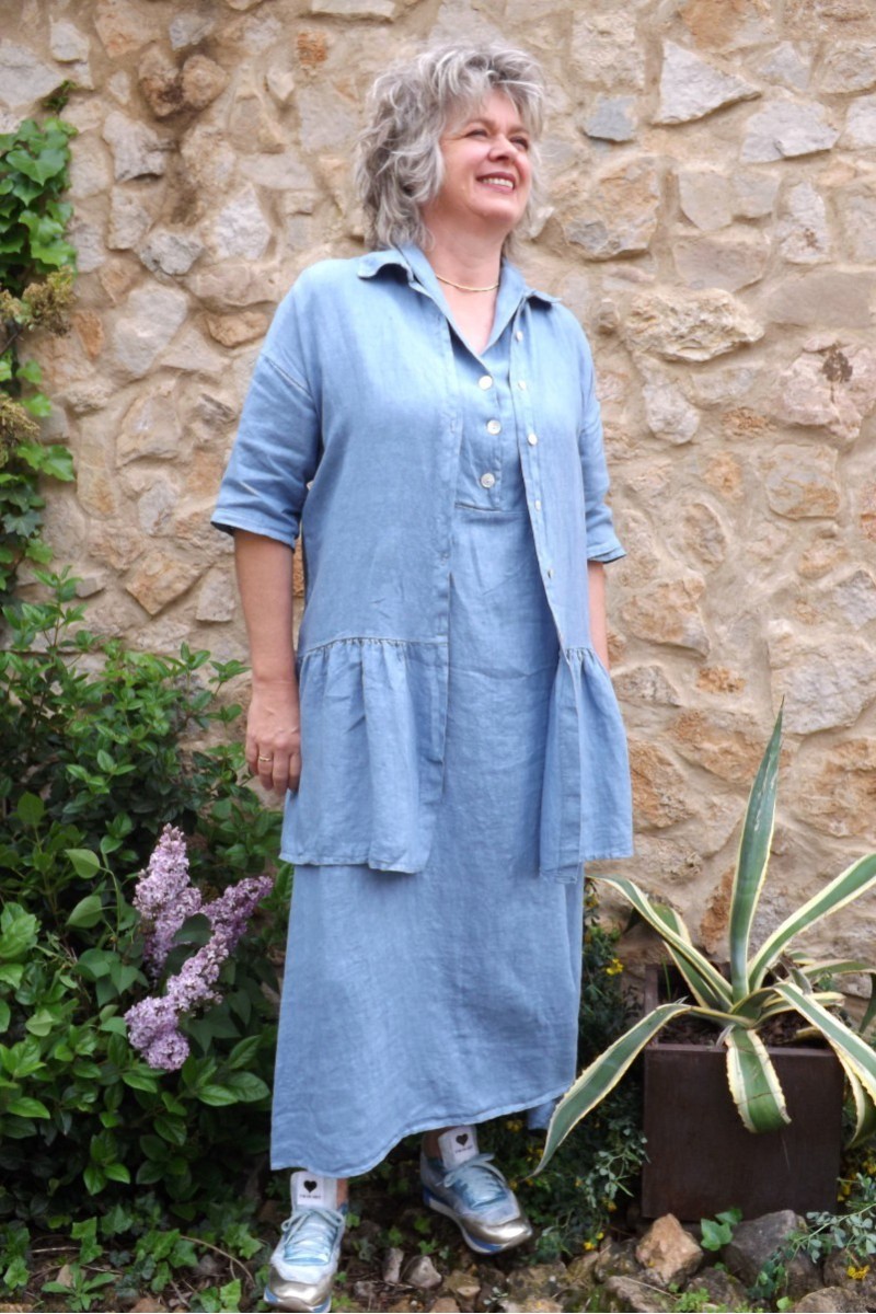 Veste en lin Garance Bleue et robe lin Bérangère Veste en lin Garance Bleue et robe lin Bérangère