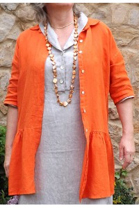 Veste en lin Garance orange et robe en lin Bérangère