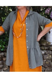 Veste en lin Garance kaki et robe lin Bérangère