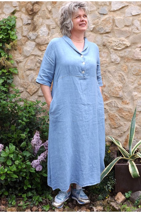 Robe longue lin bleu Bérangère