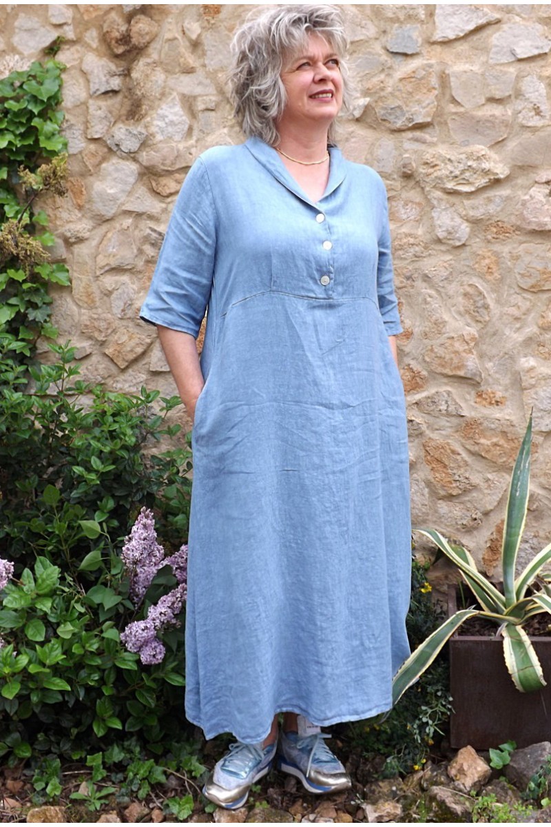 Robe longue lin bleu Bérangère