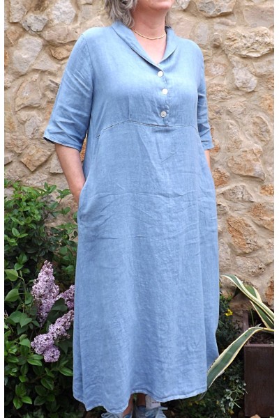 Robe longue lin bleu Bérangère