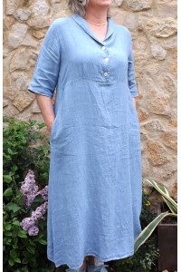 Robe longue lin bleu Bérangère