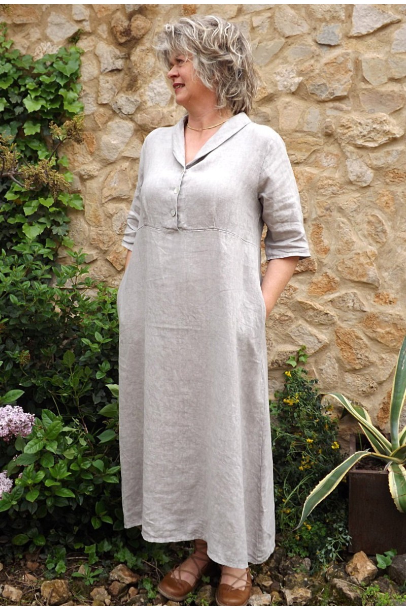 Robe longue lin taupe Bérangère