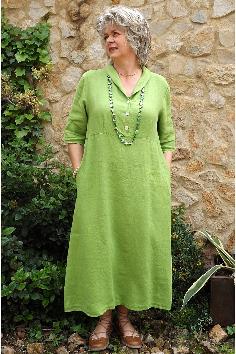 Robe longue lin vert lumière Bérangère