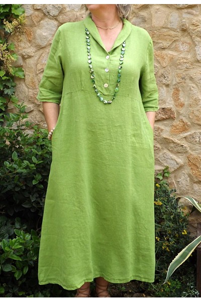 Robe longue lin vert lumière Bérangère