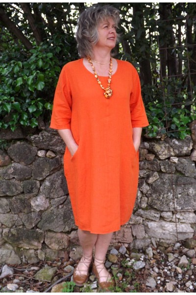 Robe lin orange Eva