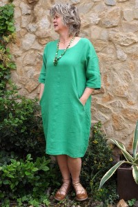 Robe lin vert prairie Eva