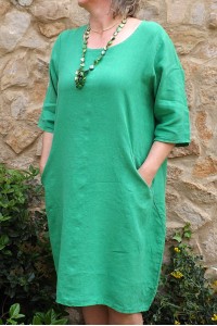 Robe lin vert prairie Eva