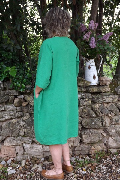 Robe lin vert prairie Eva