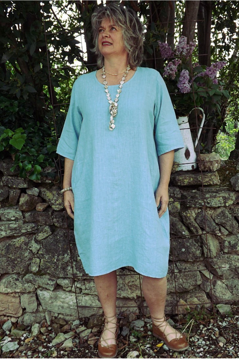 Robe lin bleu vert lagon Eva