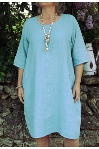 Robe lin bleu vert lagon Eva