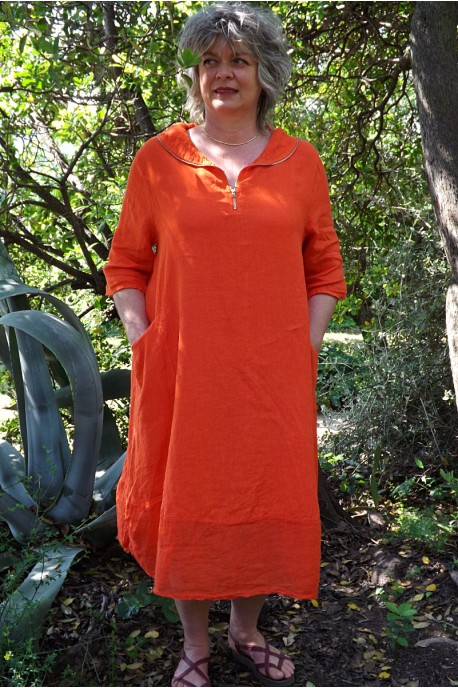 Robe lin originale orange Camille