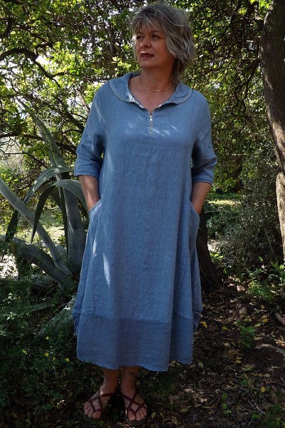 Robe lin originale bleue Camille