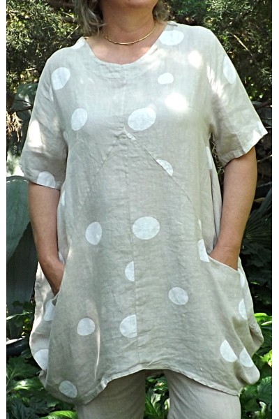 Tunique lin forme boule beige Josette et pantalon lin Gabriel