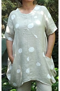 Tunique lin forme boule beige Josette et pantalon lin Gabriel
