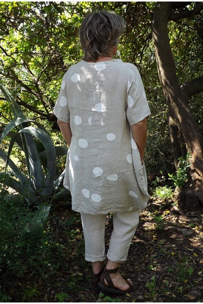 Tunique lin forme boule beige Josette et pantalon lin Gabriel