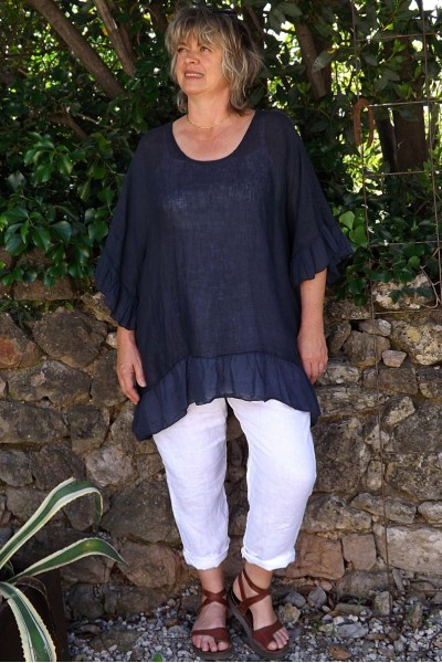 Pantalon lin blanc Gabriel et tunique lin Lucine.