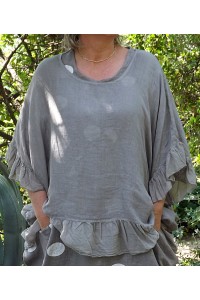 Tunique maille de lin grande taille taupe Lucine, tunique Josette et pantalon Gabriel