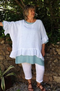 Tunique maille de lin grande taille blanche Lucine, Tunique Emma et pantalon Gabriel