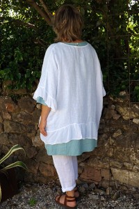 Tunique maille de lin grande taille blanche Lucine, Tunique Emma et pantalon Gabriel