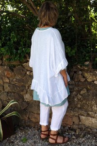 Tunique maille de lin grande taille blanche Lucine, Tunique Emma et pantalon Gabriel