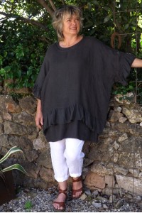 Tunique maille de lin grande taille gris anthracite Lucine et pantalon Gabriel.