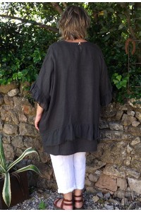 Tunique maille de lin grande taille gris anthracite Lucine et pantalon Gabriel.