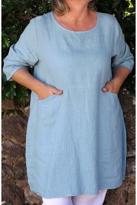 Tunique lin bleue vert lagon Emma et pantalon Gabriel