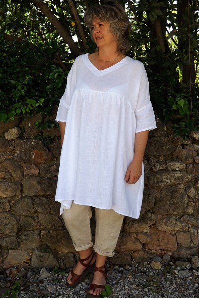 Tunique lin grande taille blanche Marinette et pantalon Gabriel