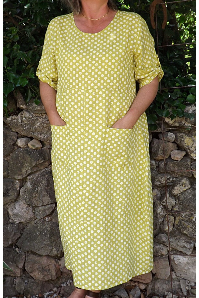 Robe longue lin Diane jaune génépi Robe longue lin Diane jaune génépi