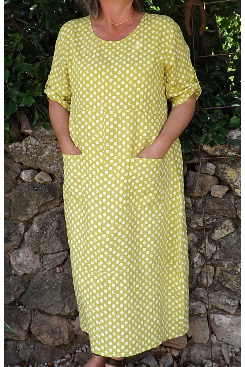 Robe longue lin Diane jaune génépi