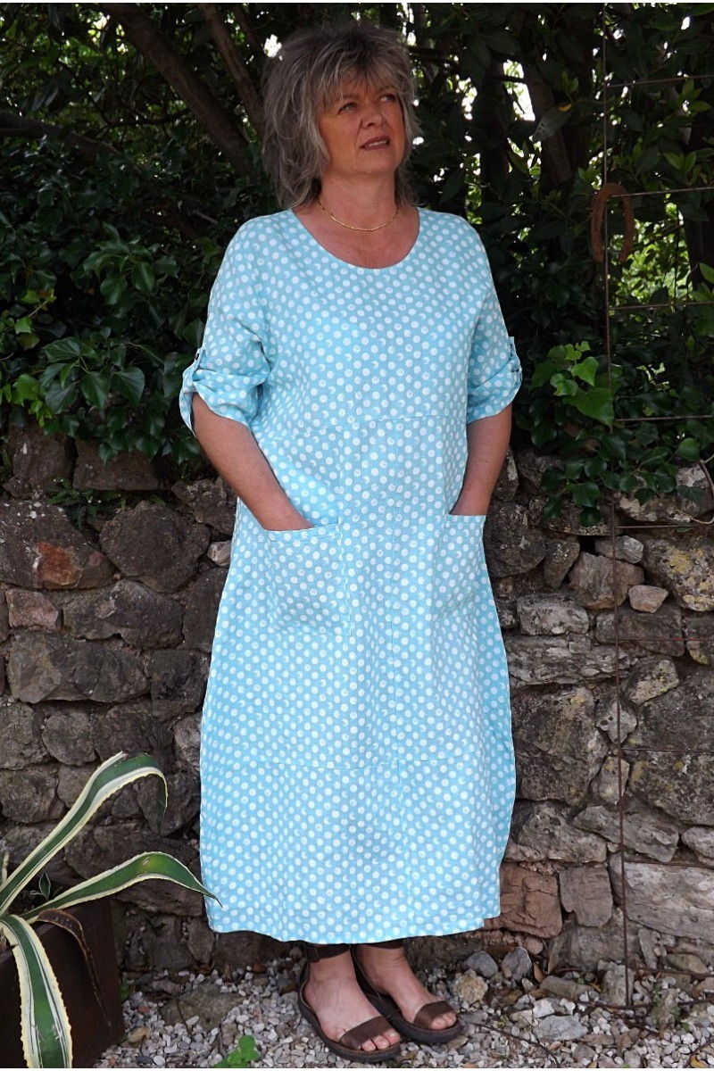 Robe longue lin Diane bleue maldive