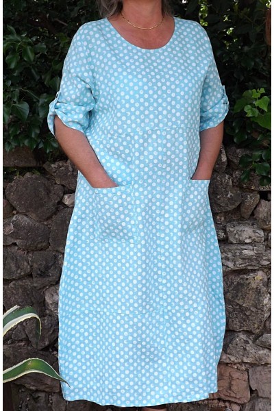 Robe longue lin Diane bleue maldive
