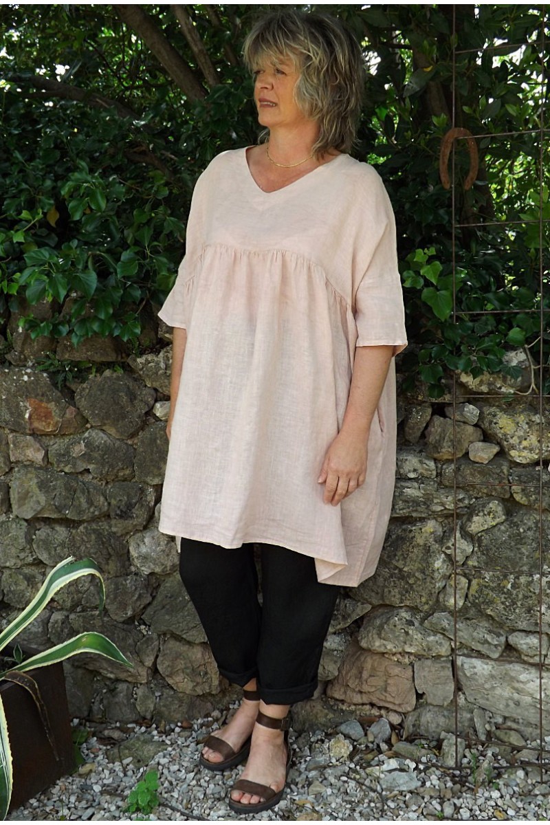 Tunique lin grande taille rose poudré Marinette et pantalon Gabriel