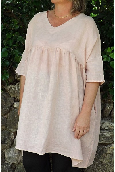 Tunique lin grande taille rose poudré Marinette et pantalon Gabriel