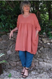 Tunique lin grande taille brique Marinette et pantalon Gabriel