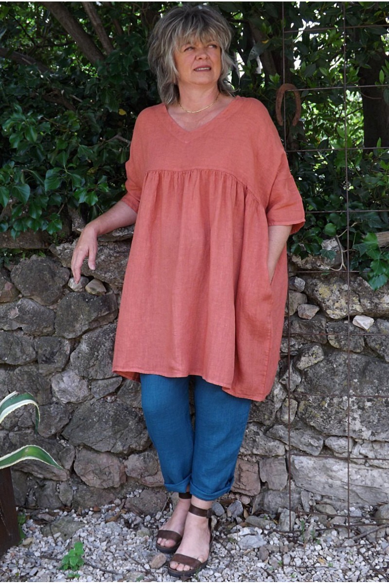 Tunique lin grande taille brique Marinette et pantalon Gabriel