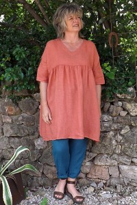 Tunique lin grande taille brique Marinette et pantalon Gabriel