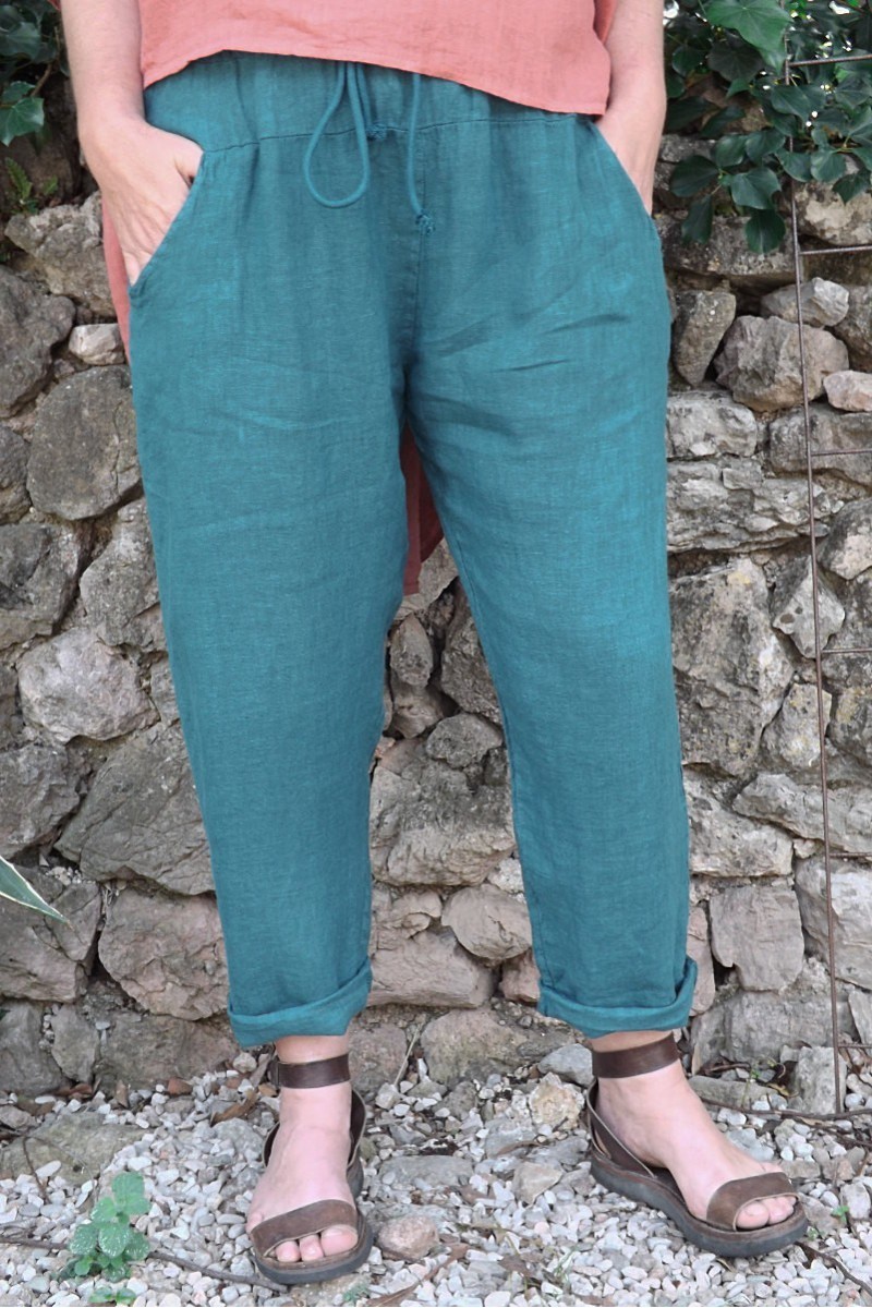 Pantalon lin bleu canard Gabriel