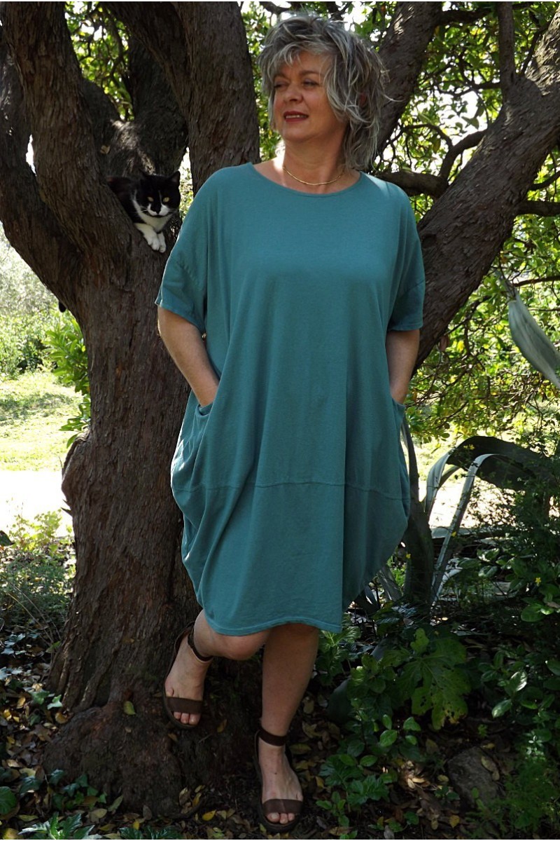 Robe grande taille coton Eline eucalyptus