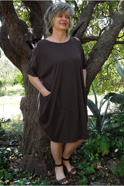 Robe grande taille coton Eline chocolat