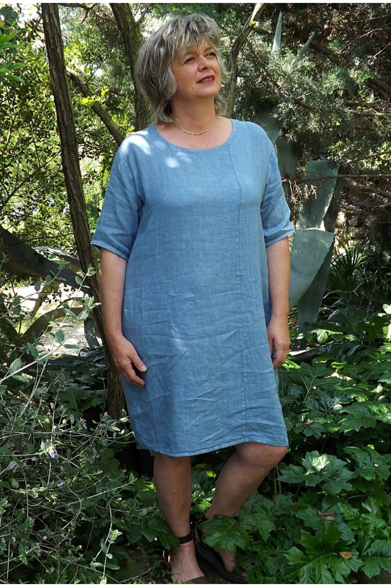 Robe lin basique bleue