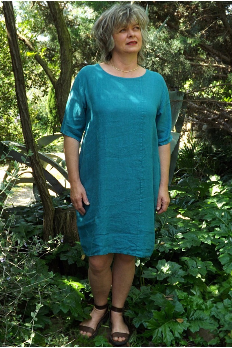 Robe lin basique bleue canard Robe lin basique bleue canard